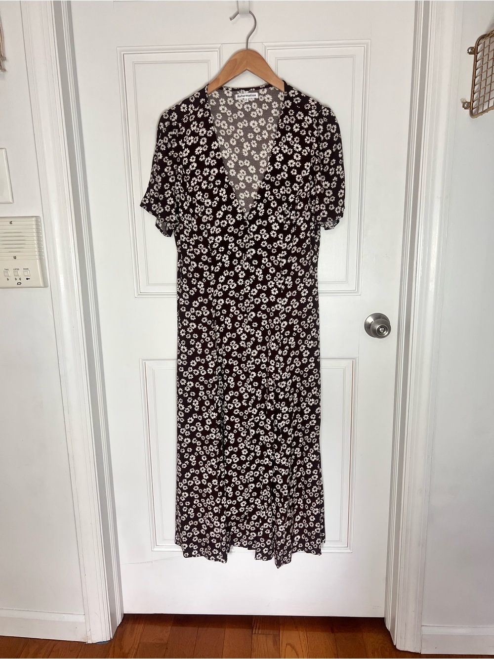 Reformation Brown and White Daisy Midi Dress